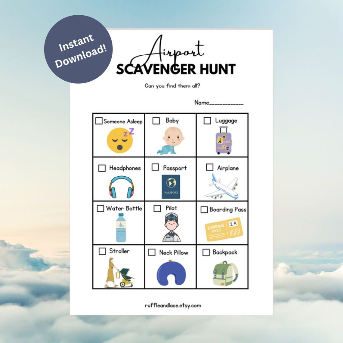 Airport Scavenger Hunt for Kids Kindergarten Printable Fun Kid ...