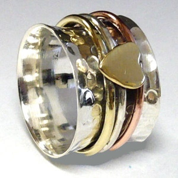 Meditation Ring (Kali), Spinners ring, Sterling silver ring - Heart ***Includes : Treasure box and parchment.