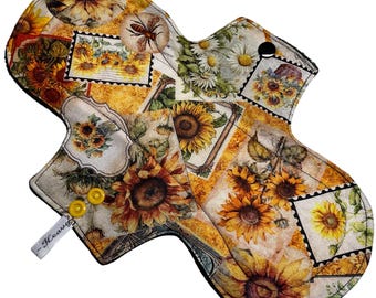 Zonneschijnlolly! Herbruikbaar stoffen onderlegger zonnebloem: absorberend maandverband van biologisch katoen