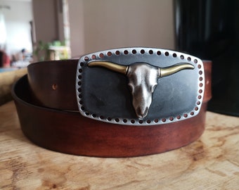 Ceinture cuir homme ceinturon "Cow Skull"