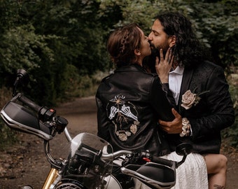 Til Death Do Us Part Gothic Wedding Black Bride Leather Jacket Bridal Cover Up Custom Bride Jacket Skeleton Pinky Promise Skeleton Couple