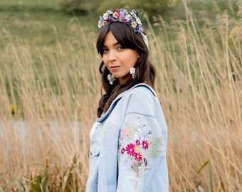 Flower Bouquet Custom Denim Jacket Bride Embroidered Wedding Denim Jacket Bridal Cover Up Floral Embroidered Blue Denim Wedding Jacket