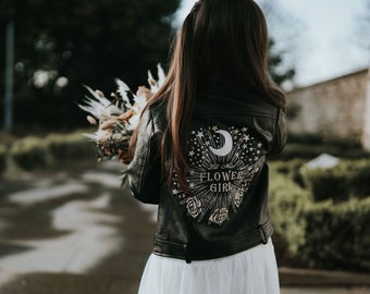 Flower Girl Gift From Godmother Goddaughter Gift For Niece Black Leather Jacket Motorcyle Jacket Custom Name Jacket Girls Leather Jacket