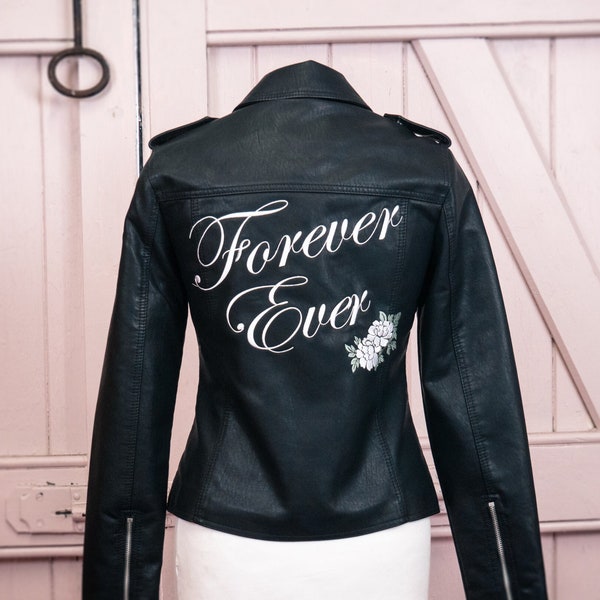 Black Wedding Jacket Embroidered Wedding Dress Bridal Cover Up Surname Floral Black Boho Bridal Leather Embroidered Biker Wedding Jacket