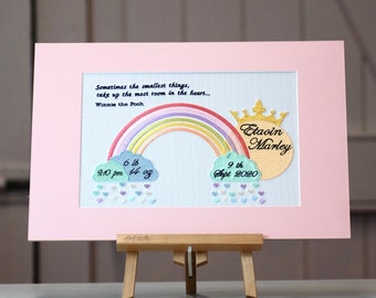 New Born Gift New Baby Gift Christening Gift Birth Announcement Gift Baby Personalised Gift Rainbow Baby Embroidered Tapestry