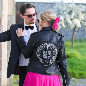 Celestial Bride Astrology Wedding Leather Jacket Moon Stars Wedding Bride Jacket Starry Night Wedding Jacket Custom Bride Jacket