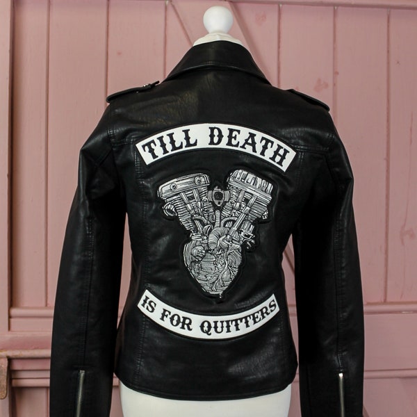 Motor Bike Anatomical Heart Love Bones Skull Bride Leather Jacket Bridal Cover Up Custom Bride Jacket Gothic Love Til Death Jacket