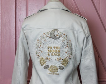 Ivory Wedding Dress Jacket Bridal Leather Jacket Celestial Wedding Personalized Wedding Dress Bridal Cover Up To The Moon And Back Celestial