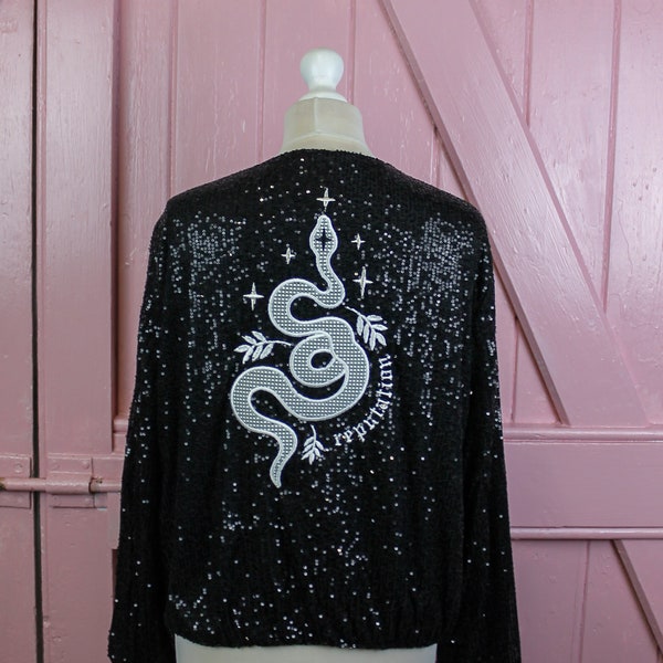 Gothic Glam Sequin Jacket Black Sequin Jacket Festival Clothing Bomber Sequin Coat Embroidered Outfit Tour Outfit