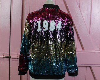 Sequin Sparkly Jacket Glitter Rainbow Bomber Jacket Custom Sequin Jackets Jacket Sequin Jacket Women Music Tour 2023