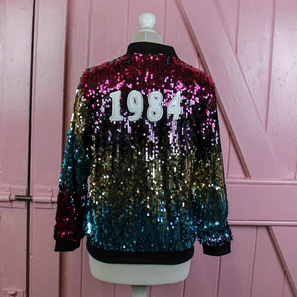 Giacca scintillante con paillettes Giacca bomber arcobaleno glitterata Giacche con paillettes personalizzate Giacca Giacca con paillettes Donna Music Tour 2023