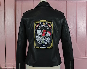 Embroidered Bride Leather Jacket Skeleton Leather Jacket Bride Skull Leather Coat Embroidered Wedding Leather Jacket The Lovers Tarot Card