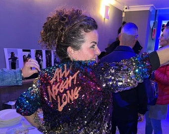 All Night Long Jacket Rainbow Jacket Festival Jacket Pride Jacket Bomber Jacket 80s Jacket 80s clothing Festival Clothing 80s Sequin Jacket