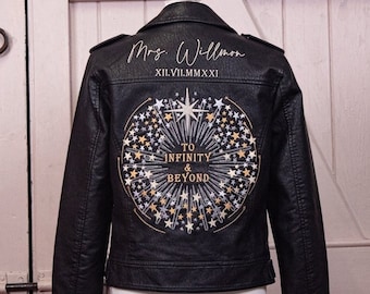 Mrs Leather Jacket Bridal Jacket Custom Bride Jacket Bride Jacket Wedding Jacket Celestial Wedding Dress Celestial Bride Embroidered Jacket