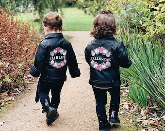 Custom Name Jacket Kid Leather Jacket Floral Wreath Flower Girl Jacket Gift My First Easter 1st Birthday Present