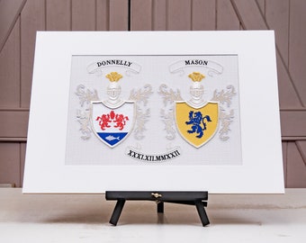 Irish Wedding Gift for Couple Embroidered Family Crest Coat of Arms Plaque Tapestry Personalised Wedding Present