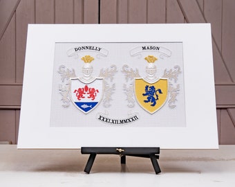 Irish Wedding Gift for Couple Embroidered Family Crest Coat of Arms Plaque Tapestry Personalised Wedding Present