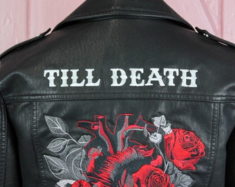 Painted Rose Moto Jacket Custom Bridal Leather Jacket Gothic Bride