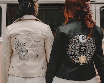 Ivory Bridal Leather Jacket Bridal Cover Up Celestial Embroidery Floral Wedding Ivory Wedding Jacket Embroidered Jacket Celestial Bride