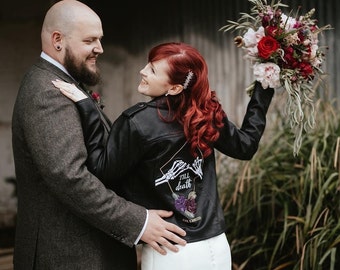 Black Bride Leather Jacket Custom Bride Jacket Bridal Cover Up Skeleton Pinky Promise Skeleton Couple Til Death Do Us Part Gothic Wedding
