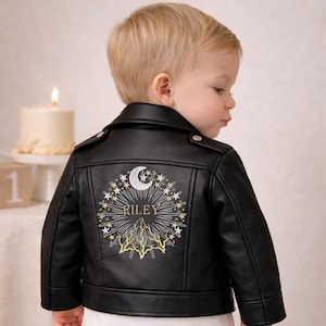 Personalized Boys Jacket Embroidered Biker Jacket Custom Embroidered Boys Name Celestial Biker Jacket Birthday Present First Christmas Gift