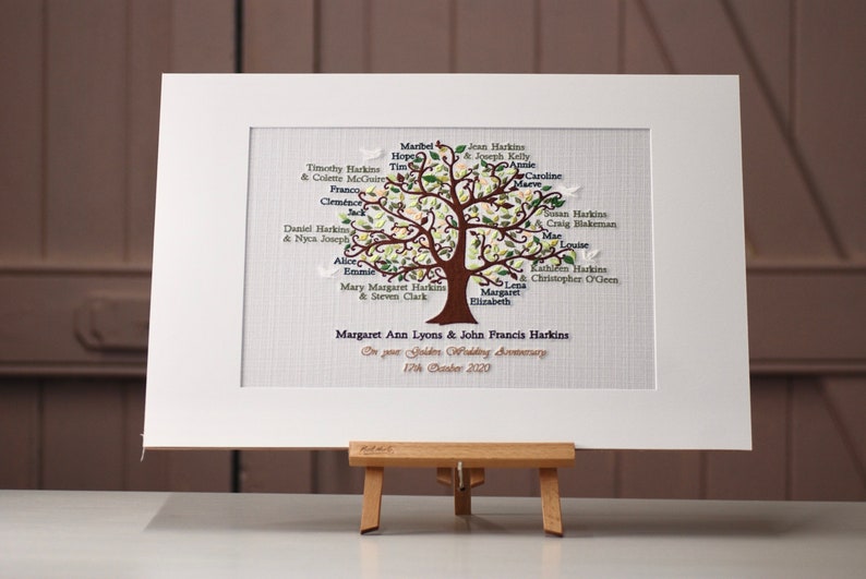 Bespoke Embroidered Family Tree 80th 85th 90th 95th 100th Birthday Wedding Anniversary Gift for Couple image 6