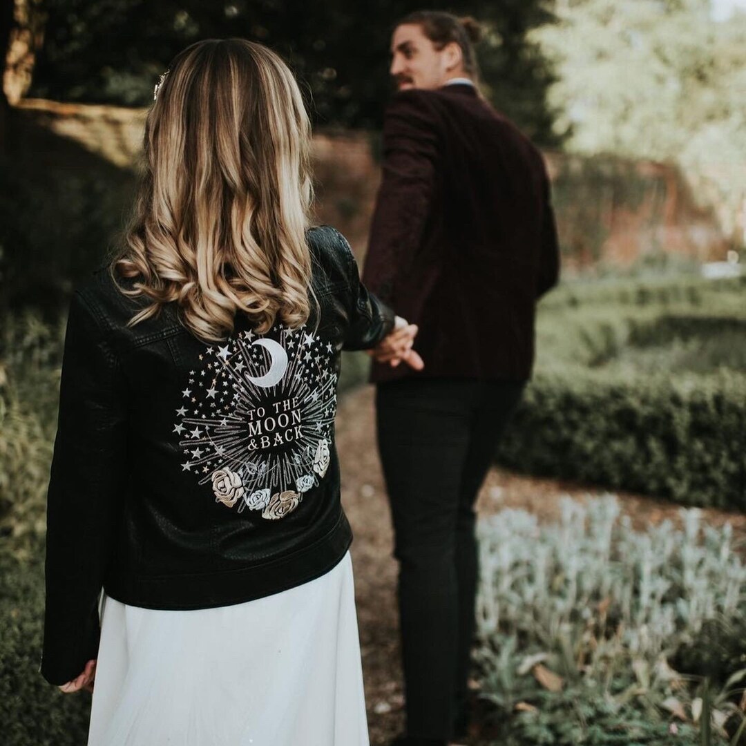Wedding leather jacket best sale bride