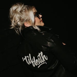 Rock n Roll Bride 'Til Death Embroidered Bridal Faux Leather Jacket