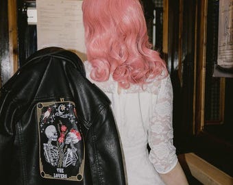 Embroidered Bride Leather Jacket Skeleton Leather Jacket Bride Skull Leather Coat Embroidered Wedding Leather Jacket The Lovers Tarot Card