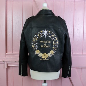 Bespoke women's leather jacket adorned with bridal embroidery