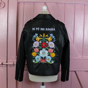 Bride-themed custom embroidered leather jacket for women