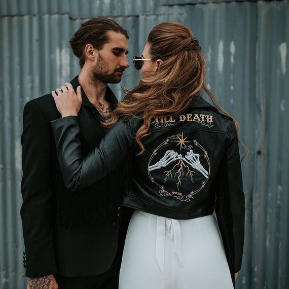 Till Death Leather Jacket Black Wedding Embroidered Leather Jacket Bride Leather Jacket Gothic Wedding Celestial Wedding Western Wedding Till Death Leather Jacket Black Wedding Embroidered Leather Jacket Bride Leather Jacket Gothic Wedding Celestial Wedding Western Wedding