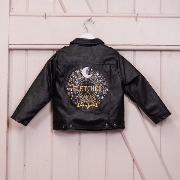 Personalized Boys Jacket Embroidered Biker Jacket Custom Embroidered Boys Name Celestial Biker Jacket Birthday Present First Christmas Gift
