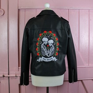 Personalized wedding-themed women's leather jacket
