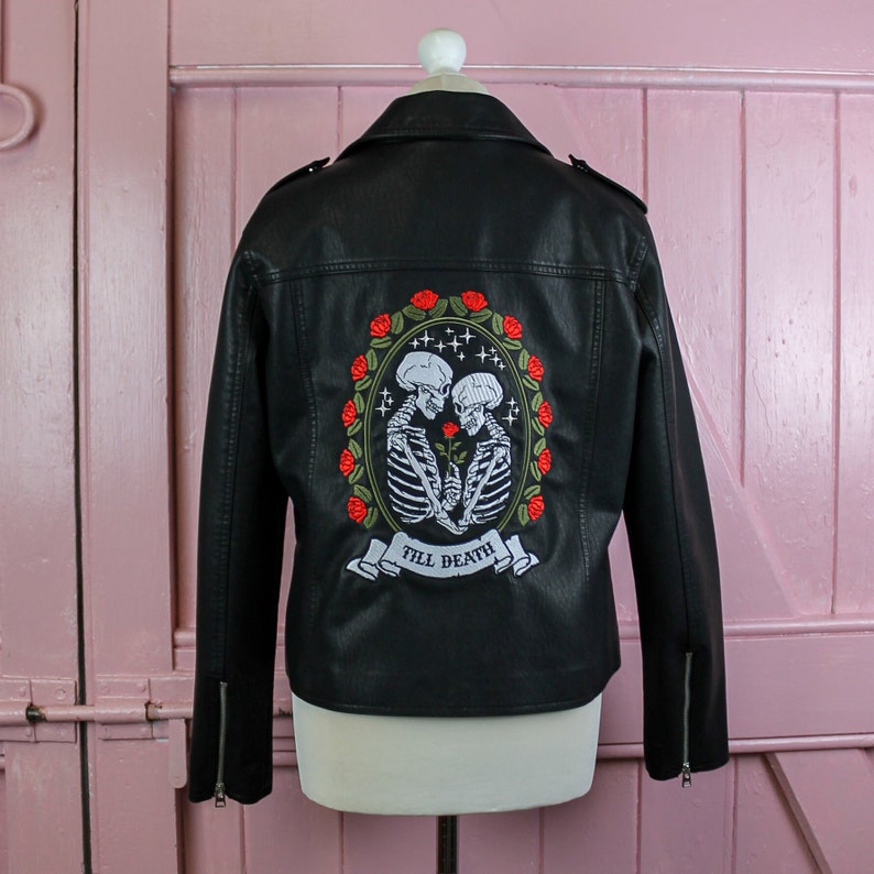 Personalized wedding-themed women's leather jacket