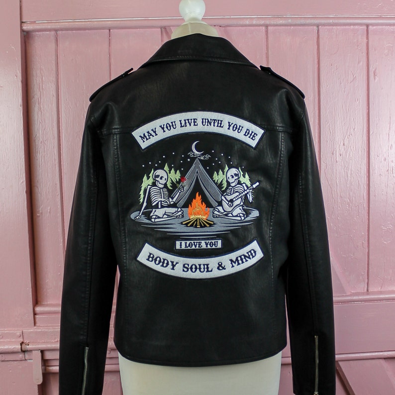 Custom-made bride leather jacket with unique embroidery