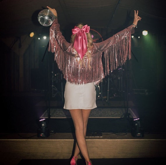 Veste Rose Pailletée Avec Franges Tenue De Festival Tenue De