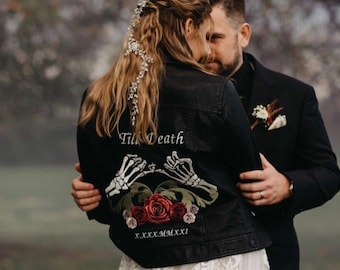 Till Death Do Us Part Black Bride Leather Jacket Bridal Cover Up Black Wedding Custom Bride Jacket Halloween Wedding Gothic Wedding Jacket