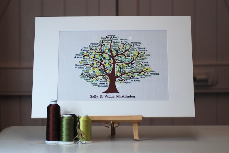 Bespoke Embroidered Family Tree 80th 85th 90th 95th 100th Birthday Wedding Anniversary Gift for Couple image 1