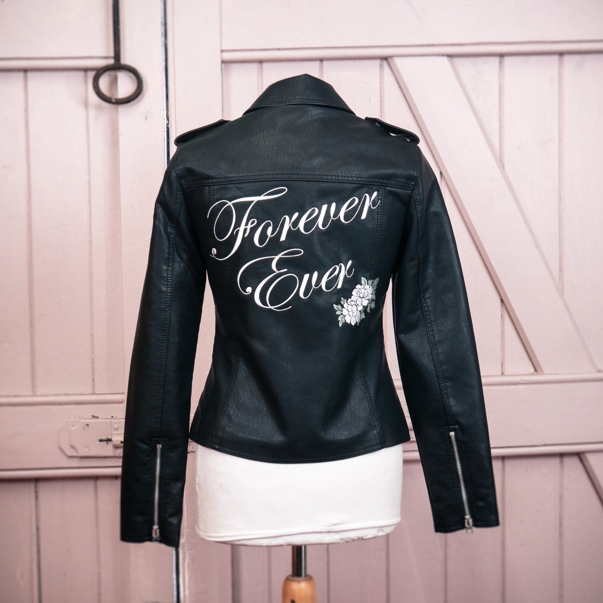 Black Wedding Jacket Embroidered Wedding Dress Bridal Cover Up Surname Floral Black Boho Bridal Leather Embroidered Biker Wedding Jacket