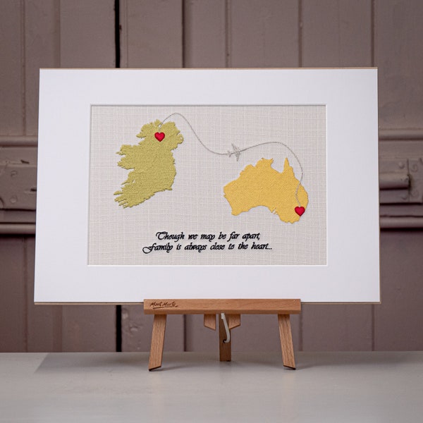 Australia Ireland Map Moving Away Gift Family Missing You Miss You Gift Map of Ireland Close At Heart Miles Apart Long Distance Embroidery