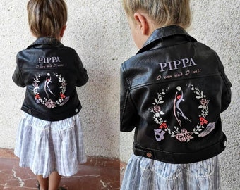 Custom Name Jacket Kid Leather Jacket Floral Wreath Flower Girl Jacket Gift My First Easter 1st Birthday Present