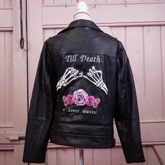 Till Death Do Us Part Black Faux Biker Leather Embroidered | Etsy UK