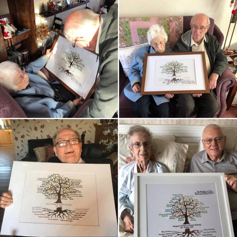 Bespoke Embroidered Family Tree 80th 85th 90th 95th 100th Birthday Wedding Anniversary Gift for Couple image 2