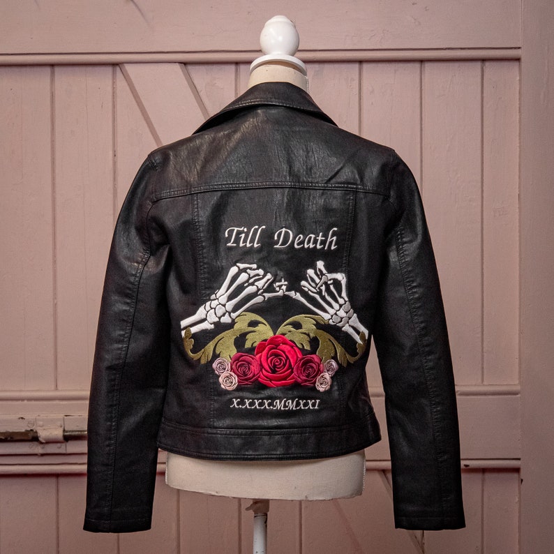 Till Death Do Us Part Black Faux Biker Leather Embroidered - Etsy UK