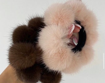 mink fur scrunchy, mink ponytail holder, fur scrunchie, mink elastic tail,  pompom holder, holder elastic, furry ball holder, fur bracelet