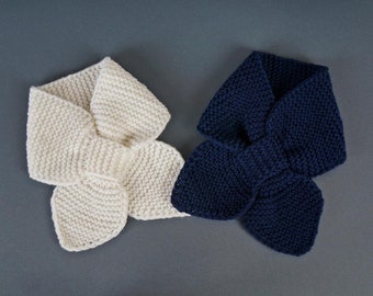 Children knit scarf/Keyhole knit scarf/Ascot scarf/White scarf/Blue scarf/Knit scarf/Bow scarf/Scarf collar/Cravat scarf/Girl scarf