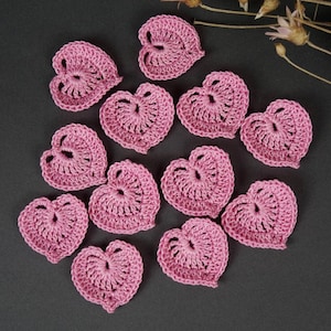 Crocheted hearts, 12 pcs, Appliques hearts, Crochet heart, Wedding decorations, Valentine heart.