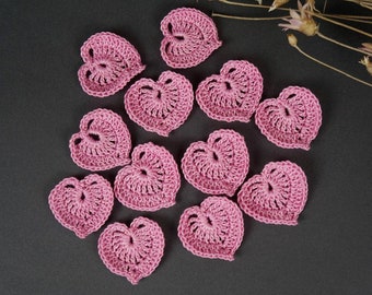 Crocheted hearts, 12 pcs, Appliques hearts, Crochet heart, Wedding decorations, Valentine heart.