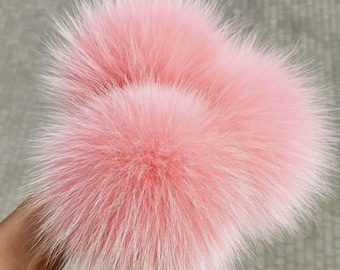Real Fox Fur Pom Pom: Powder Pink Detachable Fluffy Hat Accessory